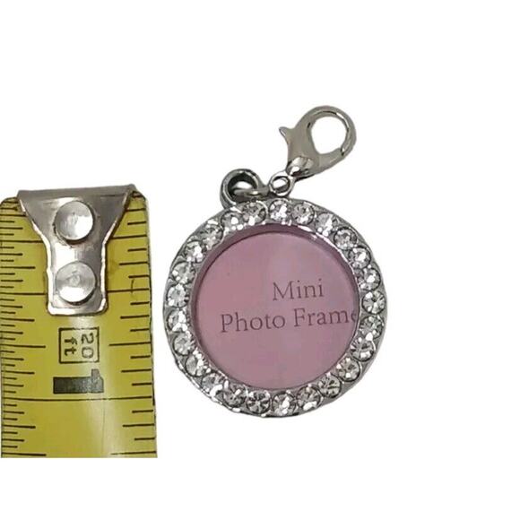 CIRCLE Photo PENDENT Simulated Diamonds Picture Charm 1" Silver Pendant FANCY - Picture 6 of 6